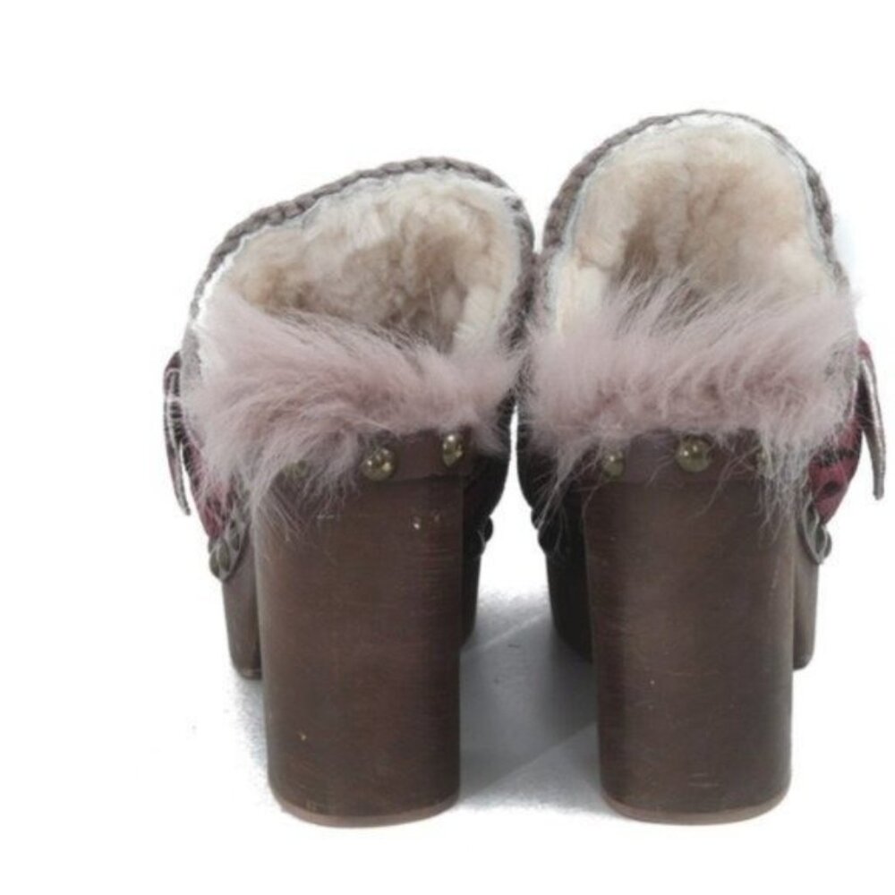 MOU Leopard Pink Pony Hair Shearling Platform Clogs 37 - Picture 6 of 13